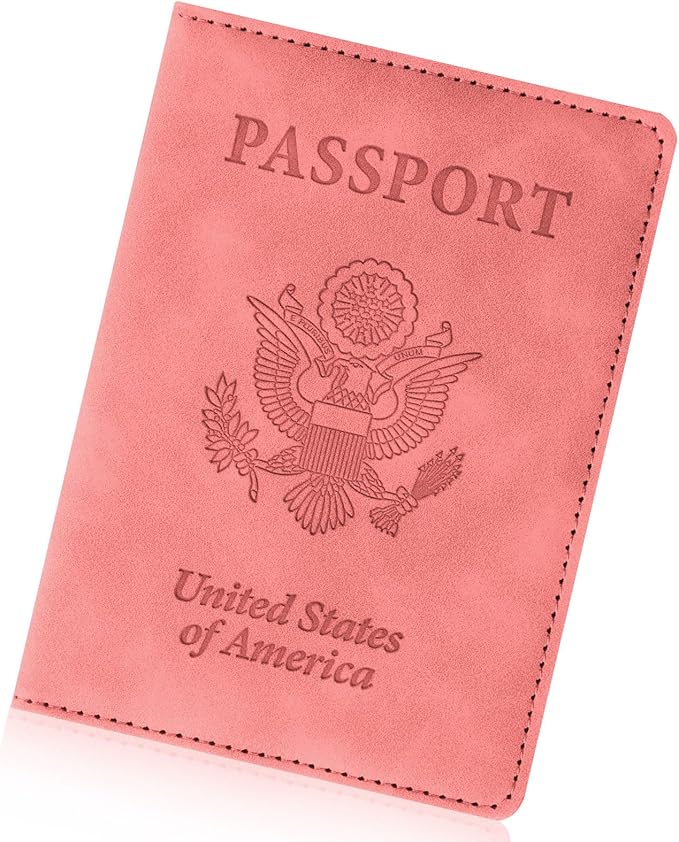 Passport Holder for Travel Essentials,RFID Blocking Passport Cover Wallet Card Case for Women and Men (Pink)