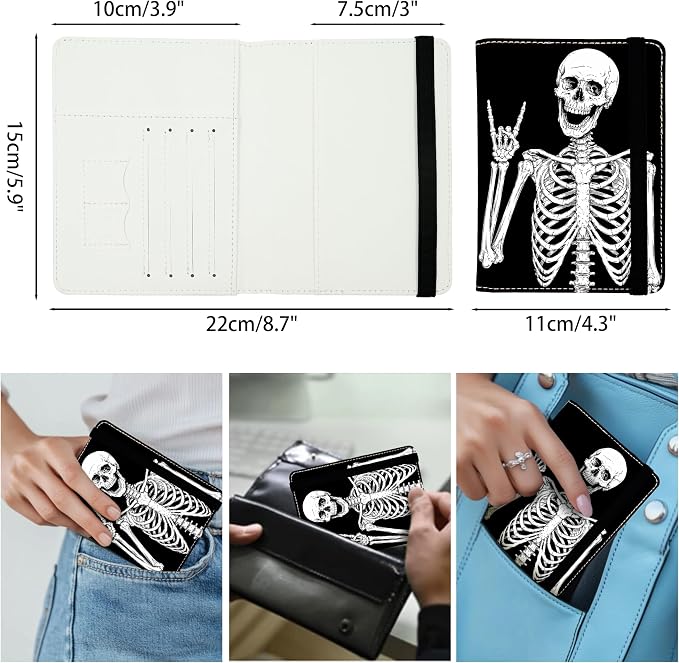 OK Skull Passport Holder for Women and Men PU Leather Passport Cover for Travel