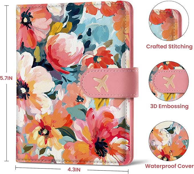 Passport Holder for Travel Essentials, RFID Blocking Leather Cover Wallet with Magnetic Closure, Aesthetic & Cute Passport Book Case for Women and Men - Garden