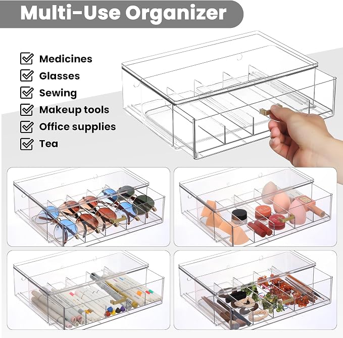 LALOBLUE Clear Acrylic Sunglasses Organizer, Stackable Eyeglass Storage Case with Gold Handles, Glasses Display Holder