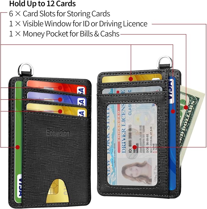 Slim Minimalist Front Pocket Wallet, RFID Blocking Credit Card Holder Wallet with Detachable D-Shackle for Men Women