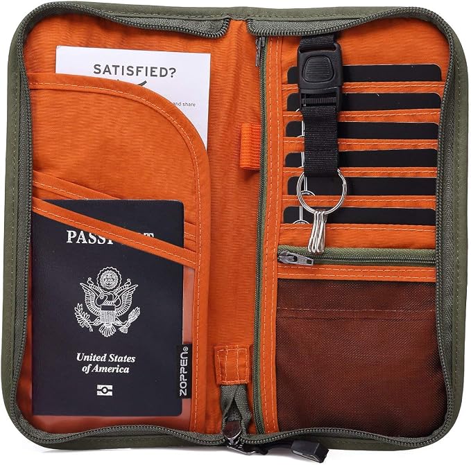 Passport Holder Family RFID Passport Wallet, Passport Holder Women/Men, Travel Wallet Documents Organizer Zipper Case with Removable Wristlet Strap, Travel Essentials for Flying