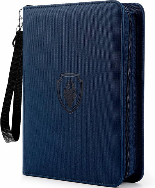 Fabmaker Premium 4 Pocket Zip Card Binder, Trading Card Binder for 320 Cards, Portable PU Card Collection Binder, Collector Card Album Folder for Game & Sports Cards, Navy Blue