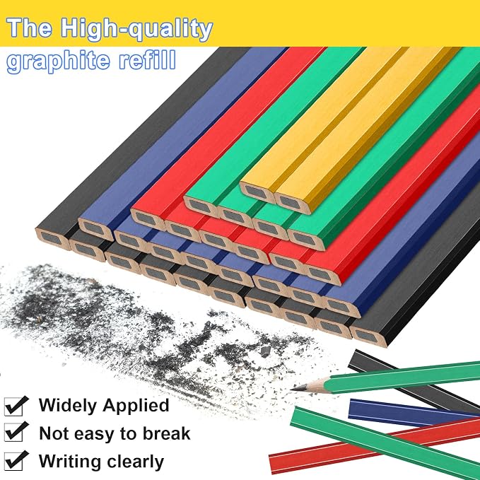 Mimorou 200 Pcs Carpenter Pencil 7 Inch Flat Octagonal 5 Colors Hard Black Carpenter Pencils Construction Contractor for Wood Working Marking and Concrete Marking Tools
