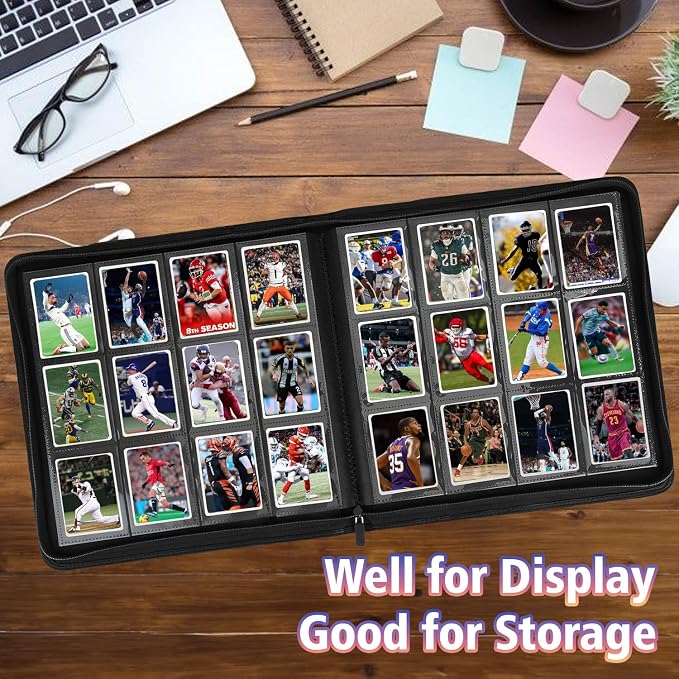 12 Pocket Card Binder, 720 Pockets PU Leather Zipper Trading Card Collection Album, Side-Loading Card Storage Folders for MTG, TCG, Game/Sport Crads (Green, 12 Pockets)