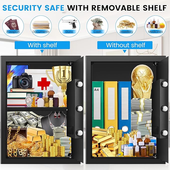 [16.54" Tall] Safe Box, 2.8 Cuft Home Safes With Fireproof Bag, Anti-Theft Security Safes for Home with Programmable Keypad Spare Keys, Digital Safety Box for Money Documents Valuables Jewelry