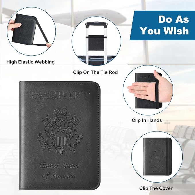 Airtag Passport Holder for Travel Essentials, RFID Passport Cover | Rfid Blocking Wallet, Synthetic Leather Case, Vacation Travel Accessories, For Women Men