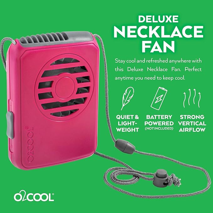O2COOL Deluxe Necklace Fan Adjustable Lanyard Wearable Pink 2-Pack | Yes