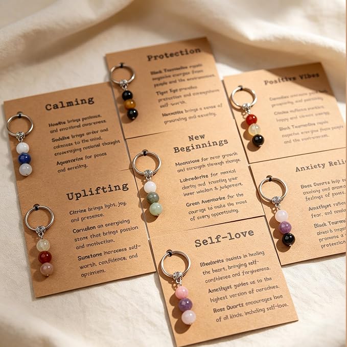 GINAZL Natural Crystals Keychain Gift for New Beginnings, New Beginnings Gifts for Coworker Anxiety Relief Keychain for Women