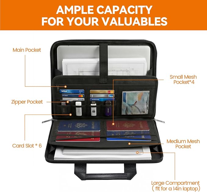 TILYMOL Fireproof Document Bag (5200℉) with Upgraded Heat Insulated Layers | Waterproof Document Bag with Handle for Important Paper, Passports & Valuables, Secure Storage for Home, Office & Travel
