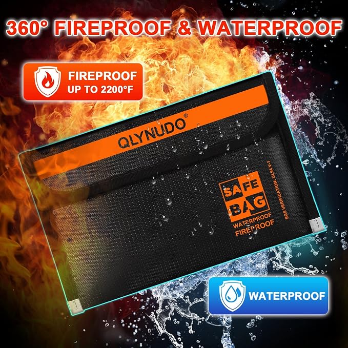 Fire Proof Money Bag for Cash, Small Color-Coded 2-Pack | Fits Passports & IDs, Not A4/Letter, 2200°F Fireproof, Waterproof Zipper, Non-Itchy Silicone