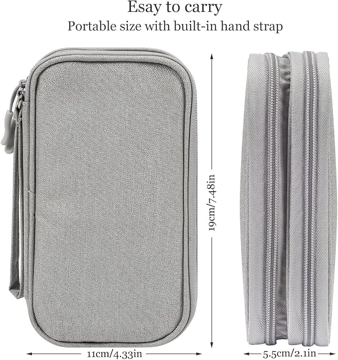 CAOODKDK Electronic Organizer Bag, Waterproof Portable Electronic Organizer Travel Accessories Cable Bag Universal Cord Storage Case for CableCord Storage Double Layer - Gray, Large