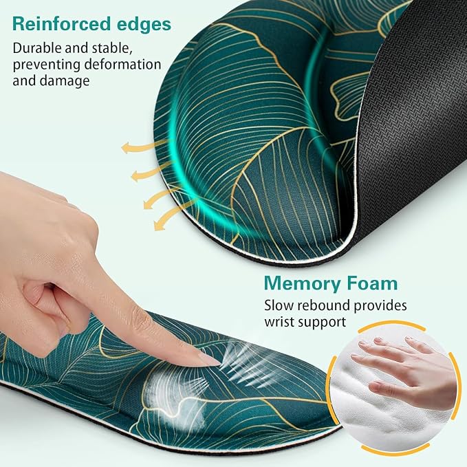 Mouse Pad with Wrist Rest Set, 3-in-1 Wrist Support Mousepad | Gaming Mat Pad with Anti-Skid Base,Ergonomic Mouse Pad Green,Memory Foam Gel Wrist Rest for Computer Keyboard