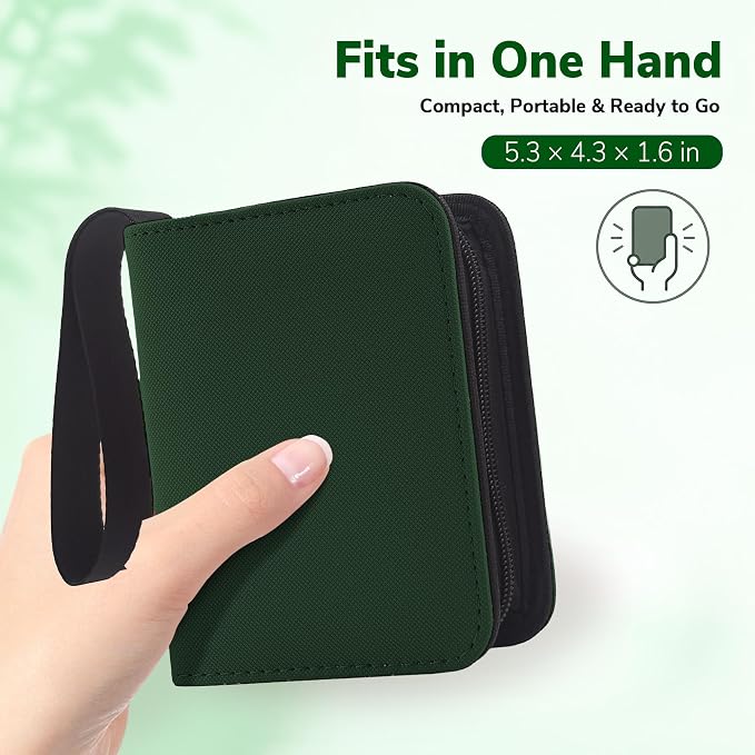 1 Pocket Card Binder with Zipper, 100 Pockets Mini Trading Card Album, Premium PU Leather Single Card Binder, Small Display Folder for TCG & Sports Cards