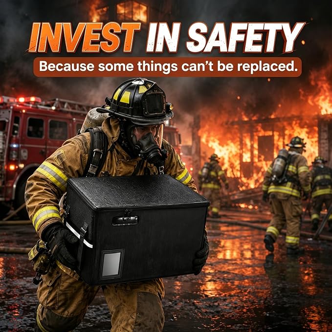File Box with Lock 5200°F with Heat Insulated, Large Fireproof Box File Storage Organizer Anti-Static,Collapsible Fireproof Document Filing Box with Handle,Portable Home Office Safe