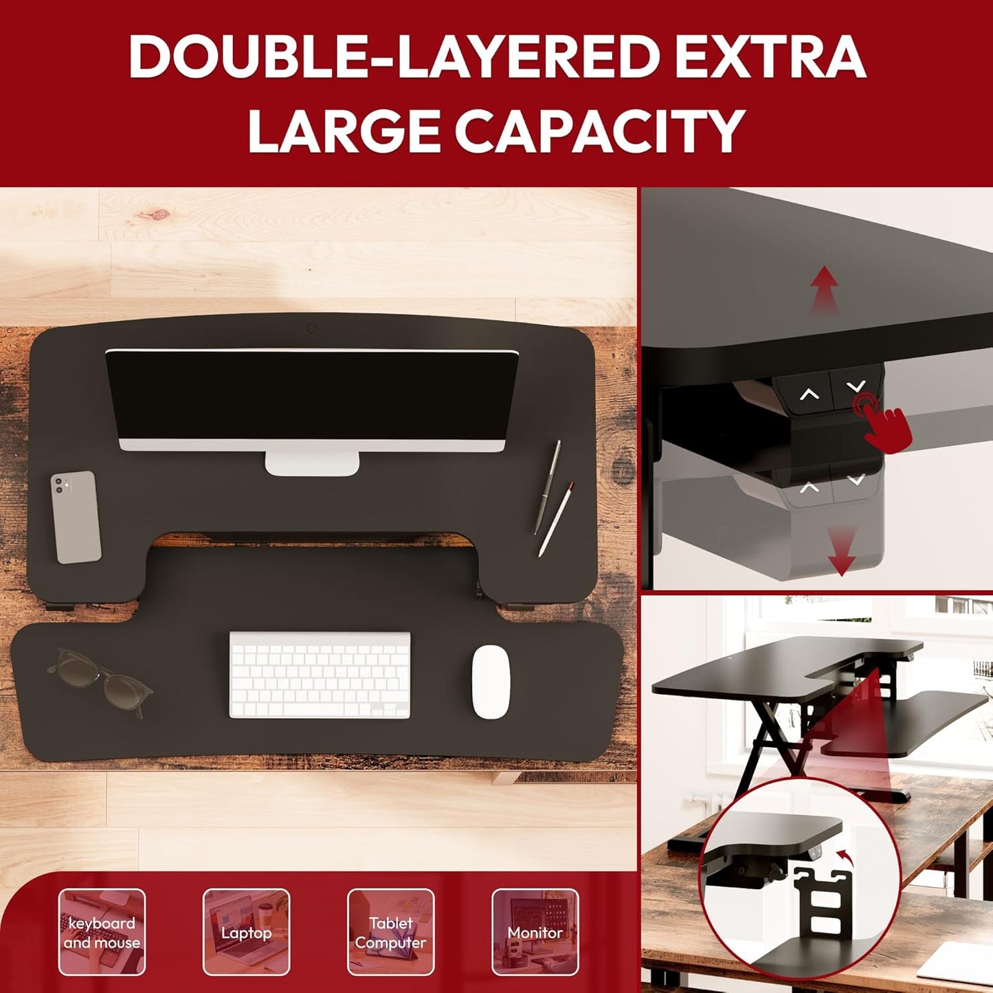 SANODESK 32" Electric Standing Desk Converter,Height Adjustable Riser for Office Home, Monitor and Laptop Workstation with Large Keyboard Tray,Black Color