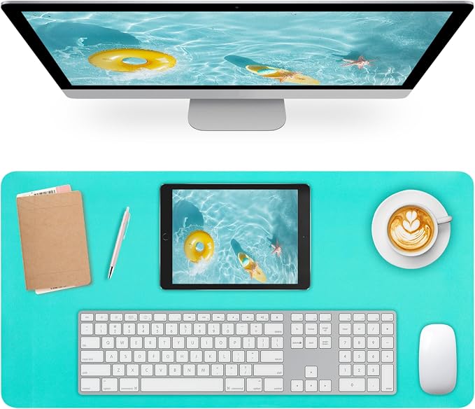 Leather Desk Pad Mat, Green Desk Mat, 23.6" x 13.7" | Non-slip and Waterproof Computer Mat, Desk Protector for Office/Home, Desk Accessories