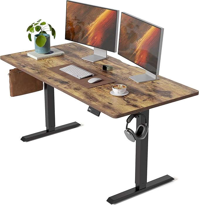 CubiCubi Electric Standing Desk, 60 x 24 Inches Height Adjustable Sit Stand Desk, Ergonomic Home Office Computer Workstation, Rustic Brown