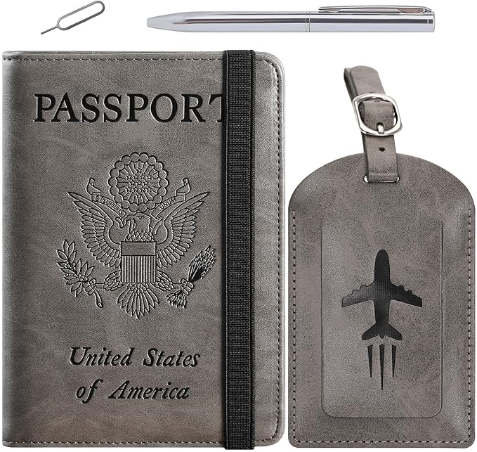 Passport Holder With Luggage Tag, Travel Essentials, Passport Cover | Passport Wallet, Travel Accessories, RFID Blocking, Synthetic Leather Card Case, International Must Haves, For Women Men