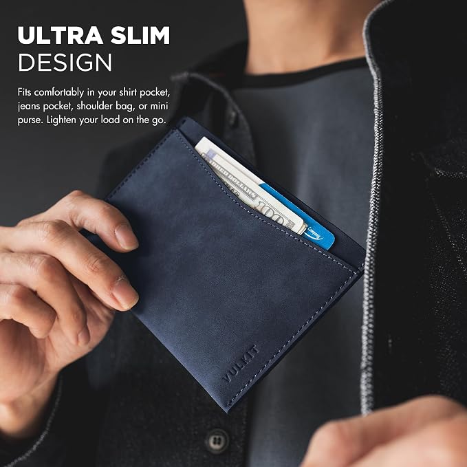 VULKIT Passport Cover Ultra Slim Design Leather Passport Sleeve RFID Blocking with 2 Card Slots, Anti-Theft Travel Essentials