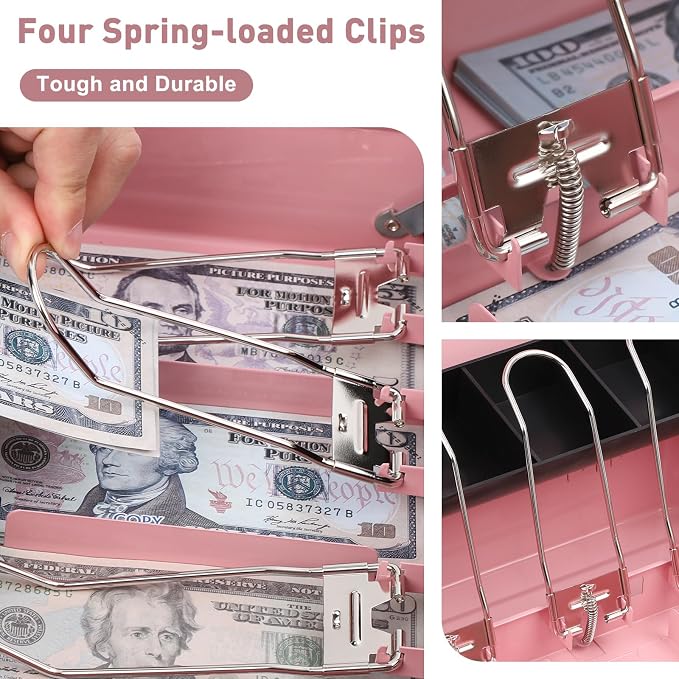 KYODOLED Locking Cash Box with Lock, Money Box with Cash Tray,Lock Safe Box with Key, Money Saving Organizer, 11.81Lx 9.45Wx 3.54H Inches, Pink XL Large