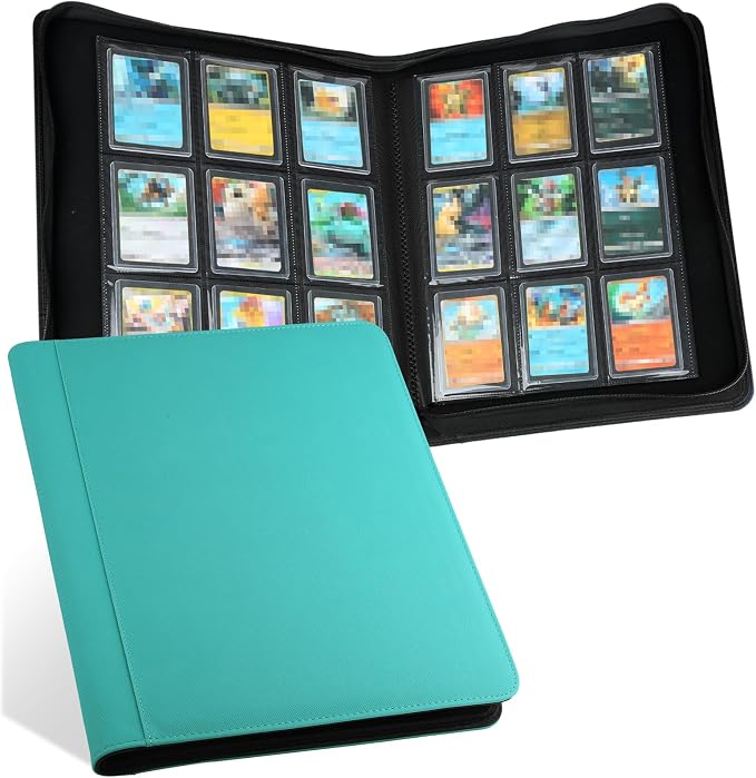 Toploader Binder, Holds 324 Toploaders, 9 Pocket Top Loader Binders with Sleeves for 3 x 4'' Toploaders, Double-Sided Pocket Top Loader Storage Binder, Trading Card Binder - Diamond Lake Blue