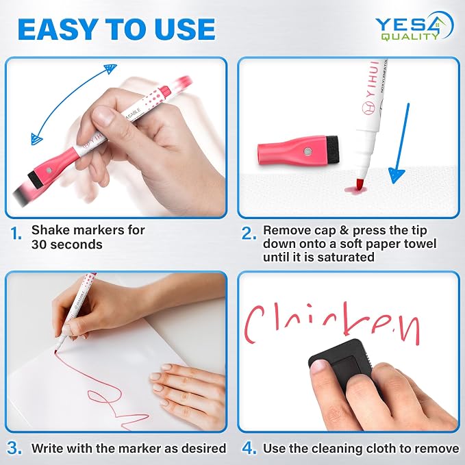 12x8” Magnetic Dry Erase Whiteboards Set for Fridge w/ 4 Markers & Eraser | Yes4Quality, 3 Multicolor White Board Sheets, Stain-Resistant, Sticks to Most Refrigerators, Colorful Markers, Magnet Eraser