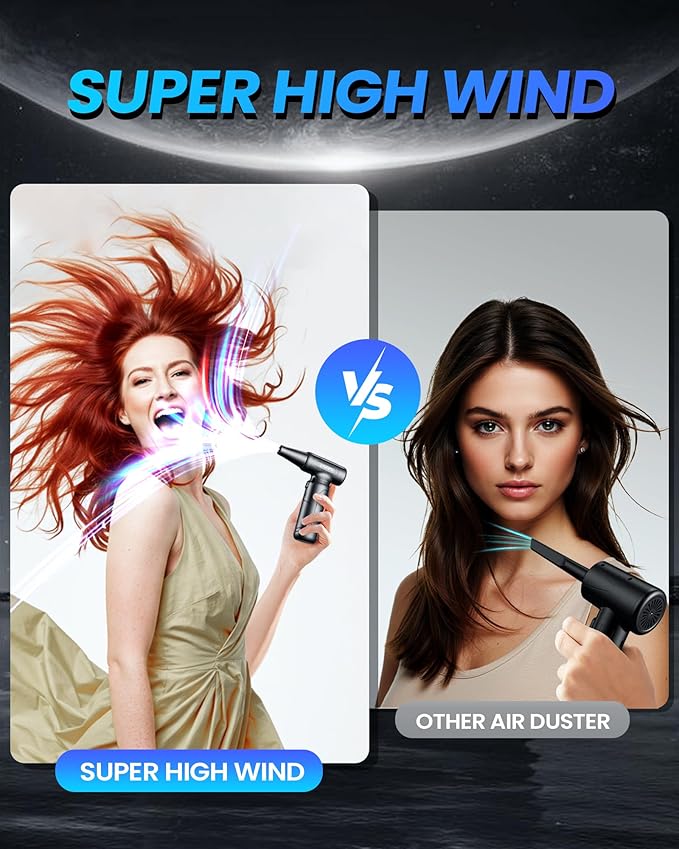 Electric Compressed Air Duster - 33,0000 RPM High-Speed Air Blower Gun, Rechargeable Mini Turbo Fan Cordless for Keyboard, PC, Car, Home & Outdoor Cleaning Dust, Replaces Compressed Air Cans