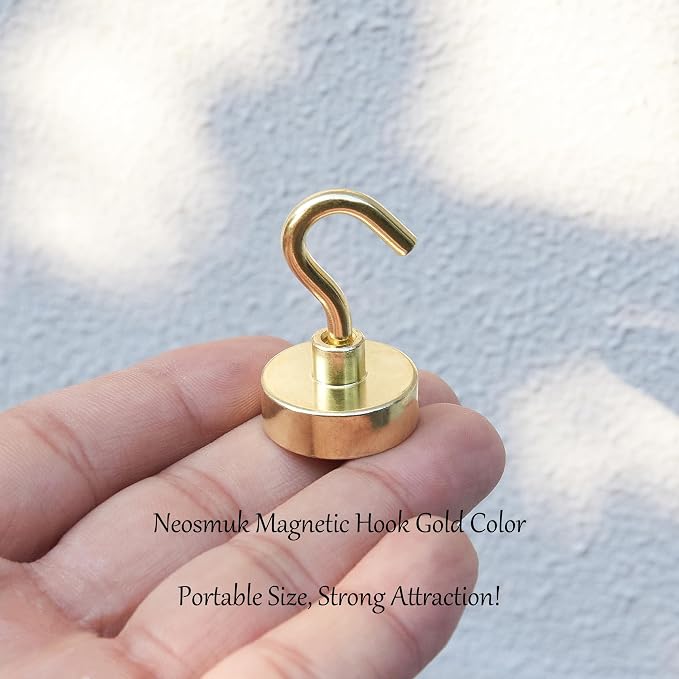 Neosmuk Magnetic Hooks, Heavy Duty 40lb+ Strong Magnet Hook for Cruise Cabins, Cruise Essentials 2026 for Hanging, Metal Wall Refrigerator Hangers (Gold, 10 Pack)