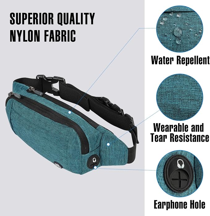 WATERFLY Small Fanny Pack Crossbody Lightweight Waist Bag for Woman Man | Adjustable extender strap, Slim compact, Water-resistant durable material, Breathable back pad, Multi-scene for travel, daily