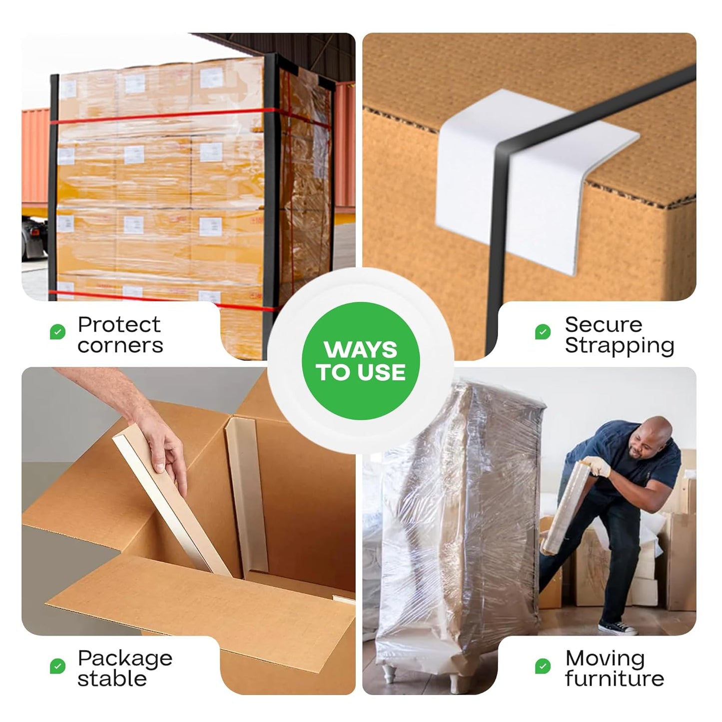 IDL Packaging 2” x 2” x 36” Cardboard Edge Protector (Pack of 200) - Corner Protectors for Shipping, Storage, & Moving – Reinforced Corner Guard Protection for Pallets, Wall Corners, & Furniture