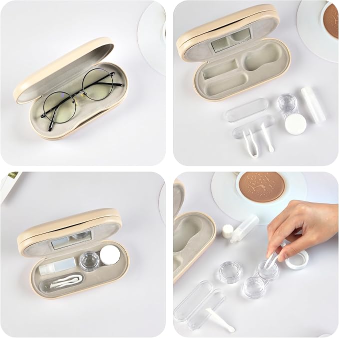 Eyeglass Case Double Sided Travel Size Cute Portable Contact Lens Box 2 in 1 Multifunction With Tool for Daily Outdoor Office