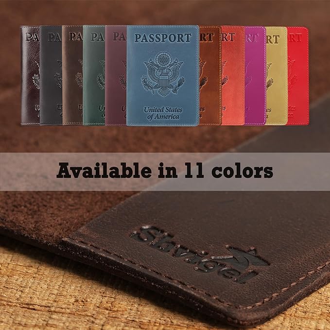 US Leather Passport Book Cover - Thin American Travel Passport Holder - Premium International USA Passport Protector Case for Women Men (Black Vintage)