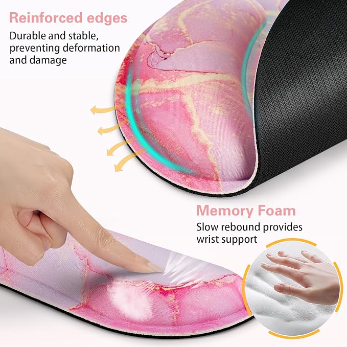 Mouse Pad with Wrist Rest Pink, 3-in-1 Wrist Support Mousepad Set, | Gaming with Anti-Skid Base,Ergonomic Mouse Pad,Memory Foam Keyboard Gel Wrist Rest