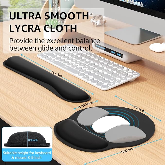KTRIO Keyboard Wrist Rest & Mouse Pad with Wrist Rest, Black | Memory Foam Wrist Support, Ergonomic Design, Non-Slip Base, Office and Home Use