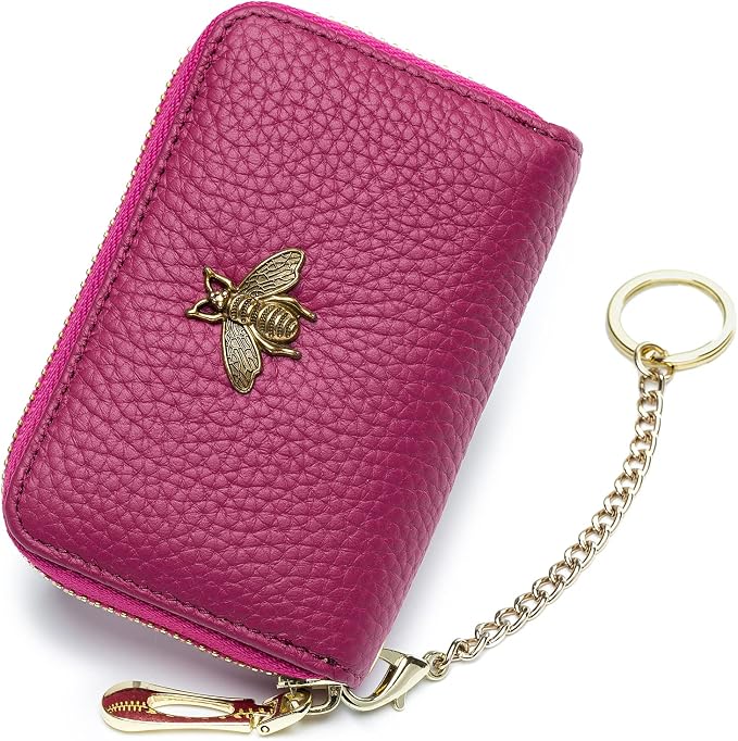 imeetu RFID Credit Card Holder, Small Card Wallet Women, Leather Card Case | Genuine Leather Women's Card & id Cases, Change Coin Purse with Zipper Keychain id Window, 20 Colors & 3 Styles, Daily, Gifts