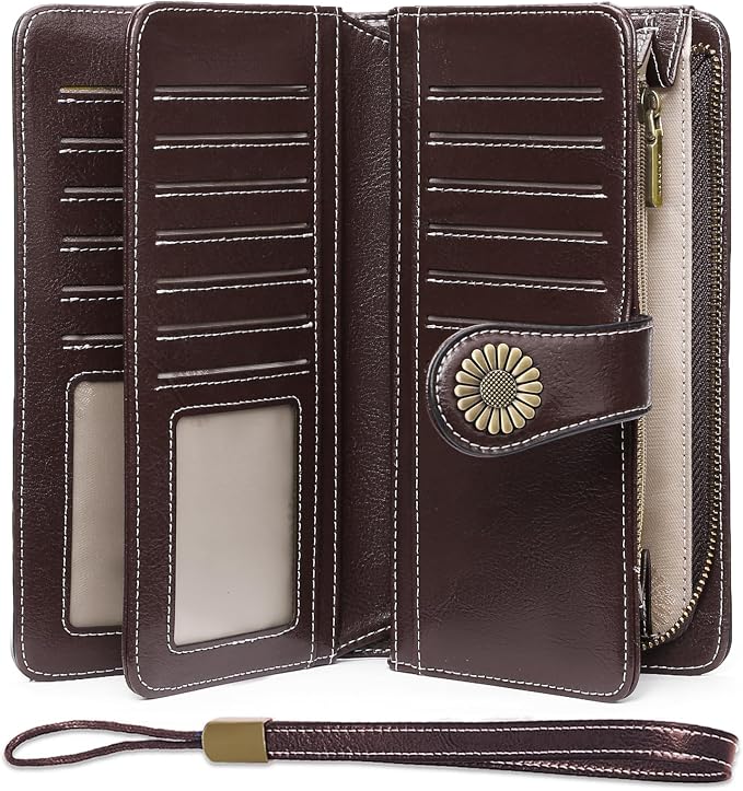 SENDEFN Wallets for Women Leather Credit Card Holder with RFID Blocking Large Capacity Wristlet | with RFID Blocking