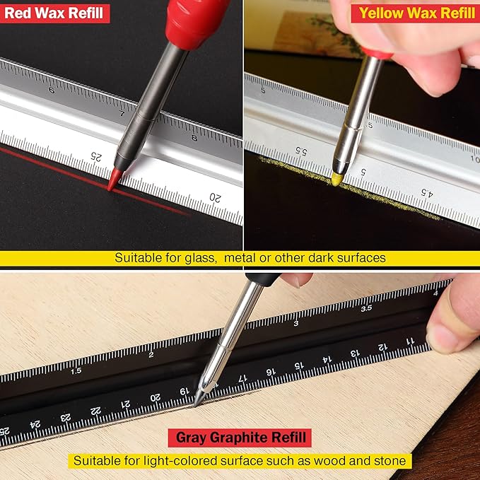 Hiboom 2 Pack Mechanical Deep Hole Carpenter Pencil, 14 Refills | Deep Hole Marker, Long Reach Tip, Built-in Sharpener, Wood, Metal, Concrete, Construction, Woodworking, Architect