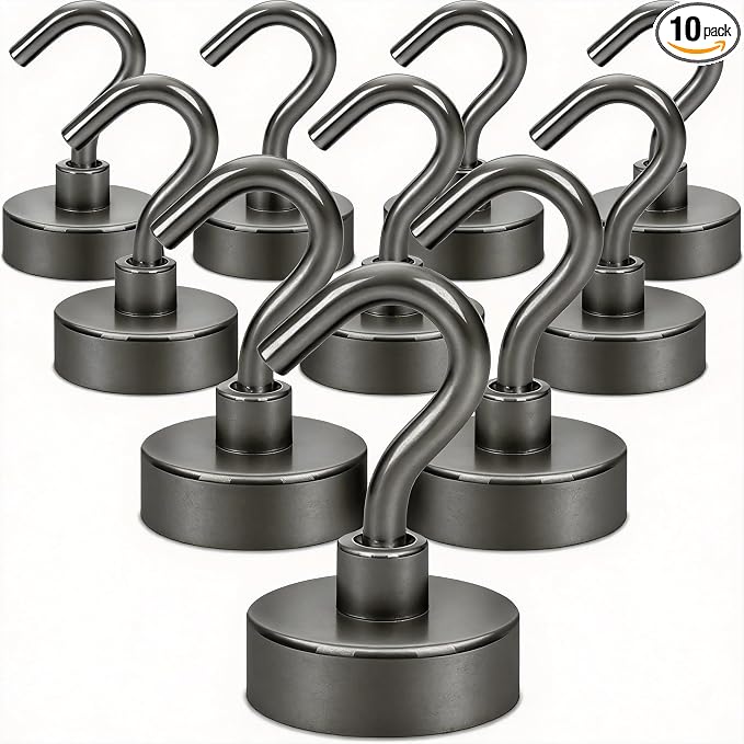 Neosmuk Magnetic Hooks, Heavy Duty 40lb+ Strong Magnet Hook for Cruise Cabins, Cruise Essentials 2026 for Hanging, Metal Wall Refrigerator Hangers (Gunmetal, 10 Pack)