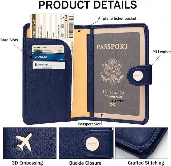 Passport Holder RFID Blocking Travel Wallet, Navy Blue | Passport Cover with Multiple Card Slots, Water-Resistant & Easy-Carry, Must-Have Travel Accessory for Men & Women.