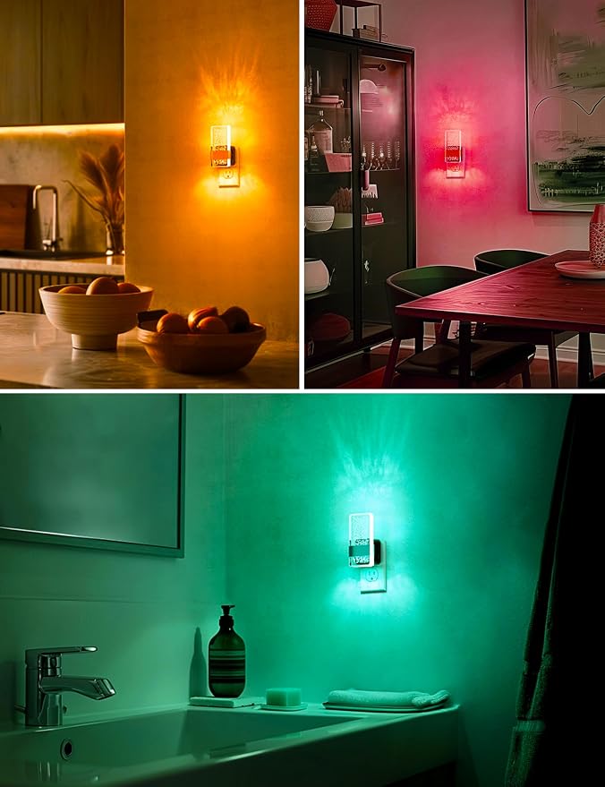 L LOHAS LED Night Lights Plug Into Wall [2 Pack], Color Changing Night Light with Dusk to Dawn Sensor, RGB 180° Rotating Night Light, 0-100LM Dimmable Nightlight for Kids, Bathroom, Hallway,Gift