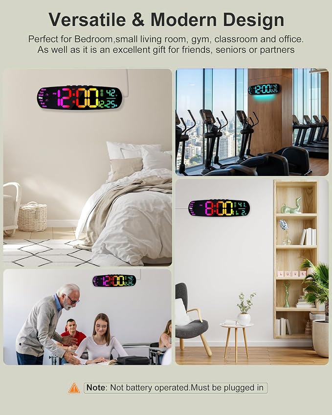 ANALOI Large Digital Wall Clock,14.4 inch Large Display Digital Clock with Auto Dimming, Temperature and Date, Remote Control, Night Light,DST, Alarm for Classroom/Gym/Bedroom