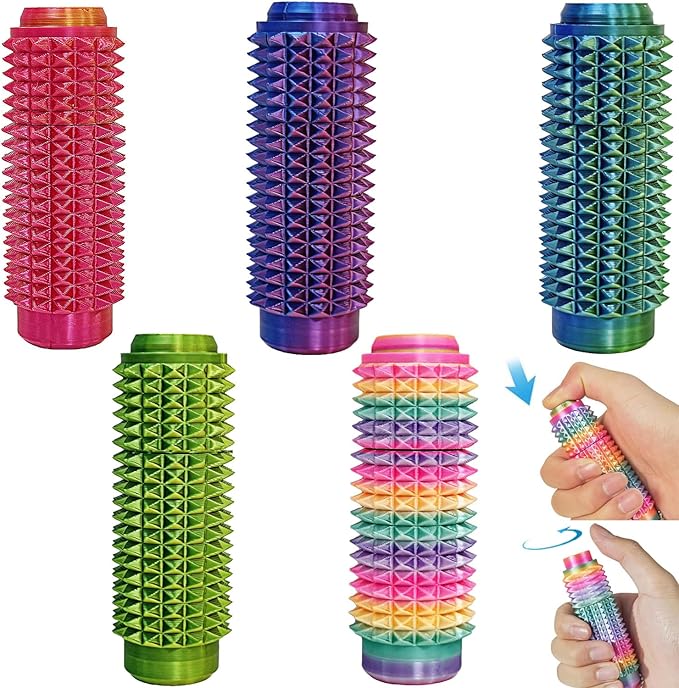 5PCS Little Ouchies Fidget ,Pain Stim Fidgets with Clicker Button and Spinner, for Anxiety and Stress Reduction,Portable Stress Relief Spiky Fidget Keychain