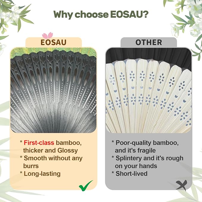 EOSAU Hand Fans for Women Foldable - Bamboo Silk Folding Fan Handheld, Fans for Line Dancing Wedding, Portable Bridal Party Favor, Elegant Church Performance Gift (Peacock Red)