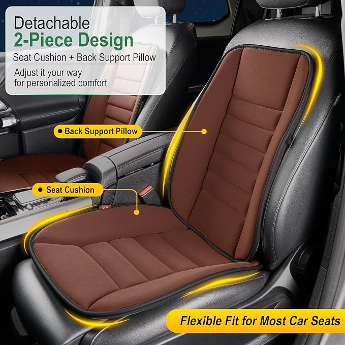 kingphenix 5-Piece Car Seat Cushion Set with Back Support | Full Back Support Pillow and Seat Cushion for Long Driving, Road Trips, Truck, Van, SUV, Brown