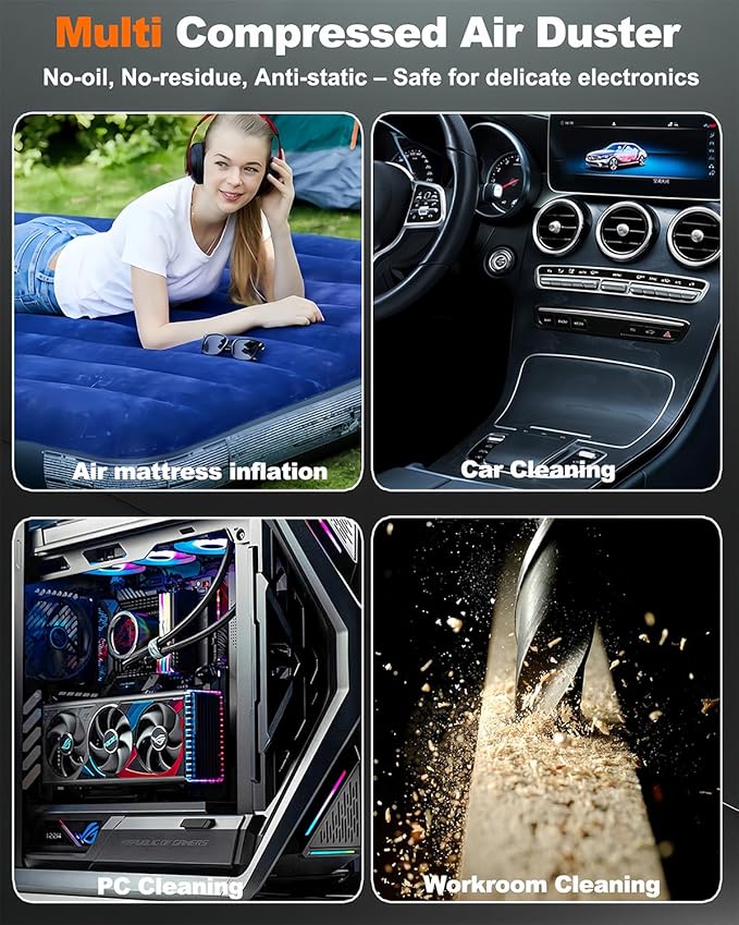 Compressed Air Duster – 110,000 RPM Super Power Cordless FT03 Electric Blower with Brushless Motor, 0-100 Speed Adjustable Jet Fan, Dust Blower for Keyboard, PC, Car & Outdoor Cleaning (White)