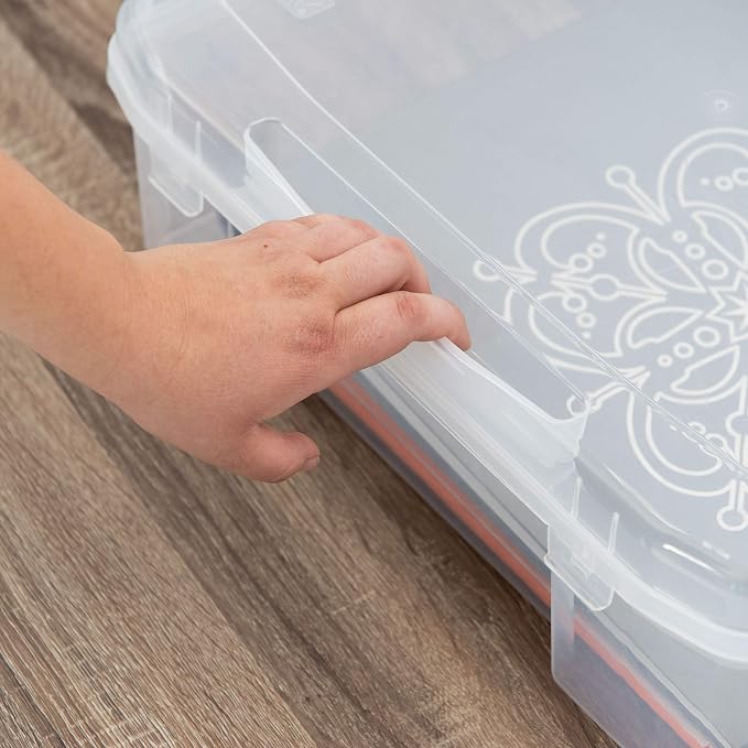 IRIS USA Scrapbook Case |Made in USA| Fits 12"x12" - Thick (1-Pack) - Clear | Portable Plastic Storage Organizers with Built-In Handles for Paper, Art, Board Games, Crafts, Files & Office Supplies