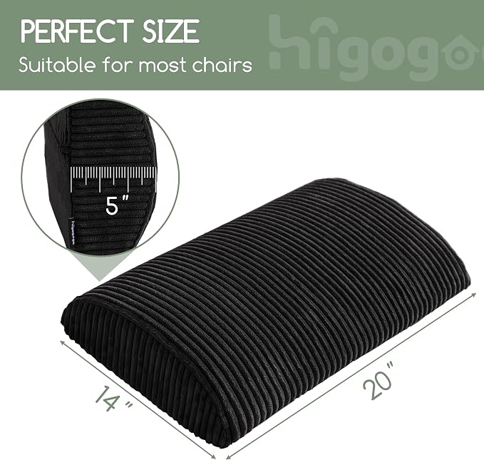 HIGOGOGO Lumbar Support Pillow for Recliner Chair/Accent Chair/Couch, Large Memory Foam Back Support Cushion for Elderly, Recliner Cushions for Back Rest, Pain Relief, Reading, Washable Cover, Black