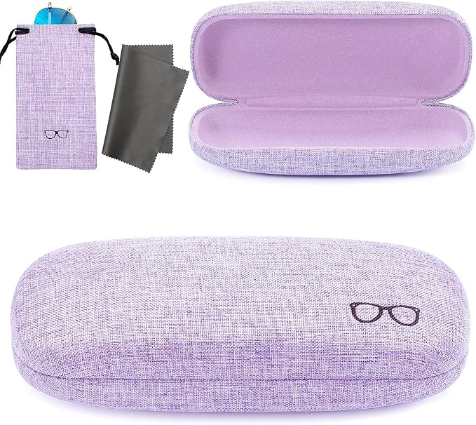 Vemiss Hard Shell Sunglasses Case, Large Linen Fabric Protective Glasses Case for Men Women