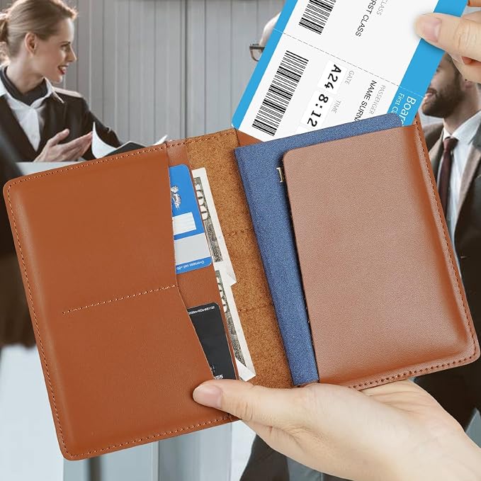 Full Grain Leather Passport Holder Cover for Men and Women Travel, Passport Wallet with AirTag Slot, Travel Must Haves Essentials Genuine Leather Passport Covers Gifts